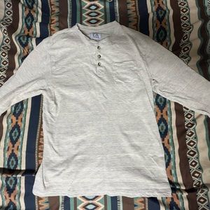 PX Men’s Large Waffle Striped Cream Long Sleeve Henley